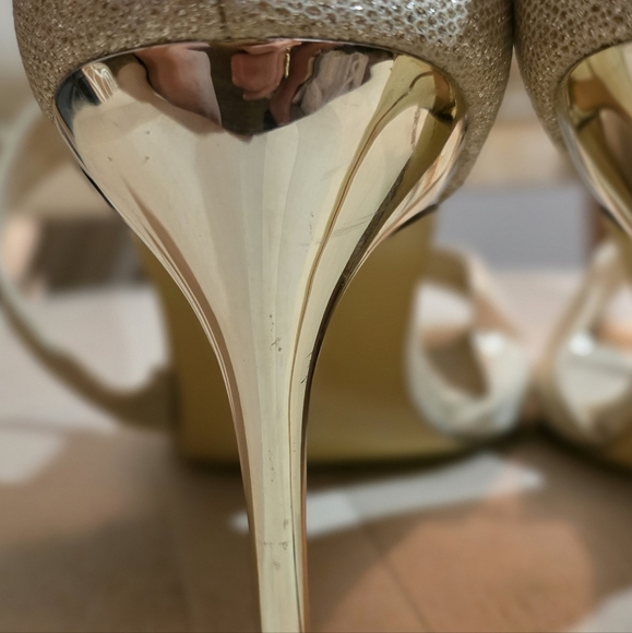 NINA CREAM GLITTER GOLD  SHOES OPEN TOED HEELS SIZE 9 - Picture 5 of 8